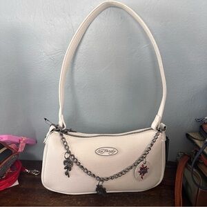 Ed Hardy Cream Shoulder Bag with Chain Accent